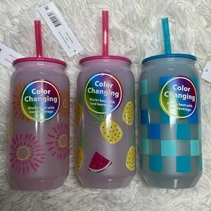 🥤Mainstays 20-Ounce Color-Changing Acrylic Tumblers - Fruit, Sun, Blue Check